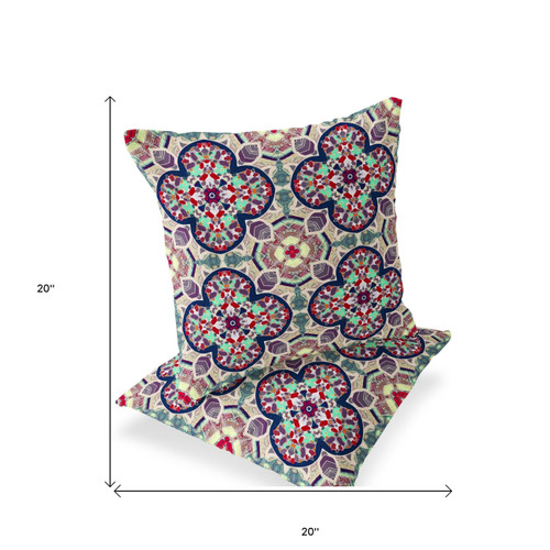 Set of Two Maroon And Green Floral Indoor Outdoor Throw Pillow