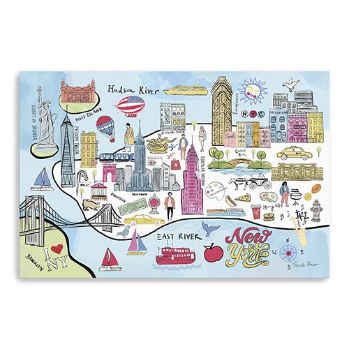 Homeroots Home Decor 36" Fun Illustrated NYC Map Canvas Wall Art