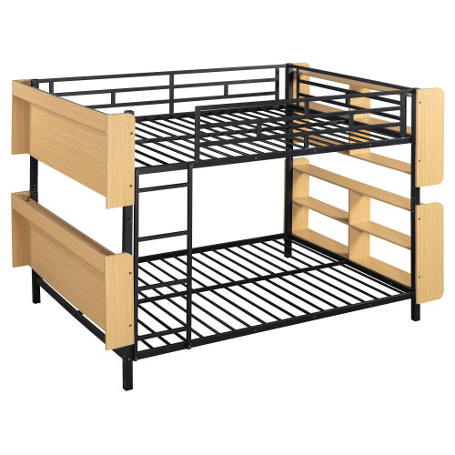 Black Full Over Full Wood And Metal Bunk Bed With Storage