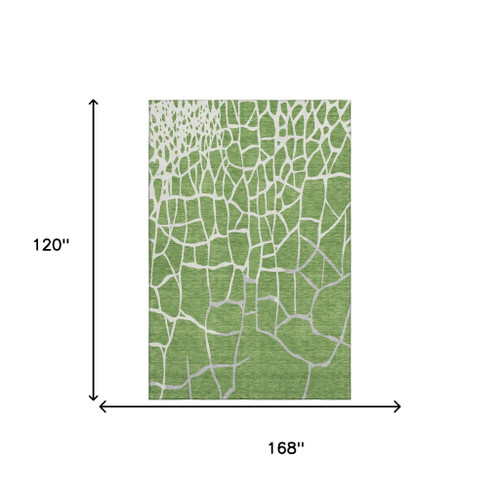 10' X 14' Green Ivory And Gray Abstract Geometric Washable Area Rug With UV Protection