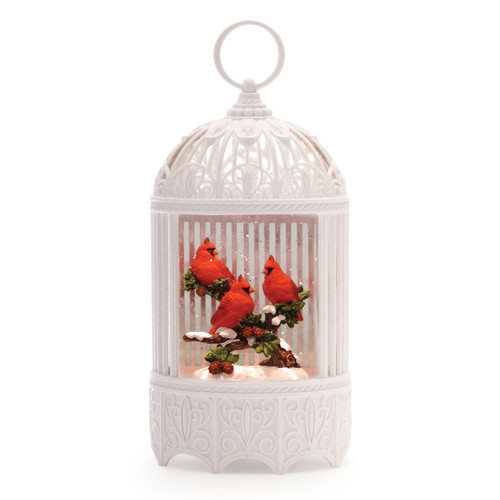11" White And Red Plastic Bird Tabletop Sculpture with LED