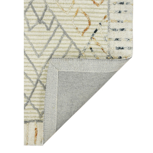 5' X 8' Ivory Gray And Rust Wool Geometric Hand Hooked Area Rug