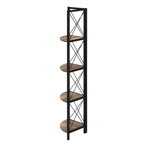 59" Brown Metal and Wood Four Tier Corner Bookcase