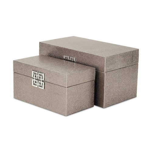 Set of Two Gray Wood And Shagreen Box With Lid