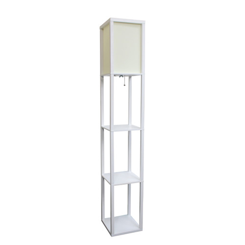 63" White Wood Floor Lamp With White Linen Shade