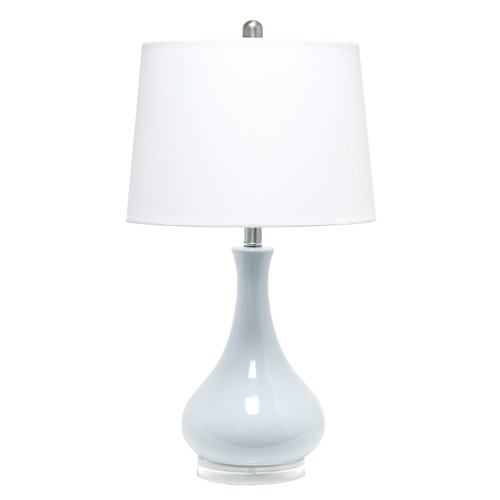 26" Light Blue Ceramic Round Table Lamp With White Drum Shade