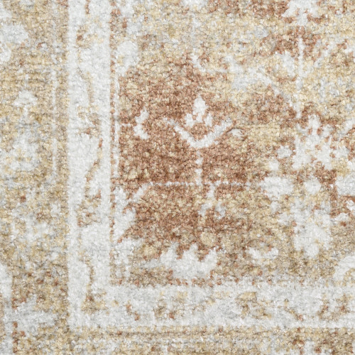 8' Rust and Ivory Floral Power Loom Worn Faded Runner Rug