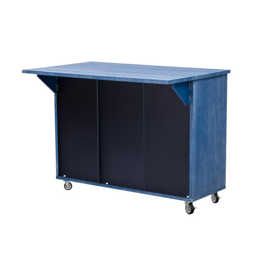 51" Blue Wood Barn Door Rolling Kitchen Island