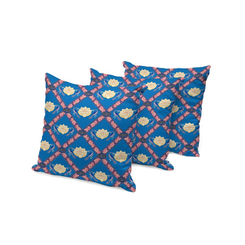 Set of Three Blue Yellow And Pink Floral Indoor Outdoor Throw Pillow