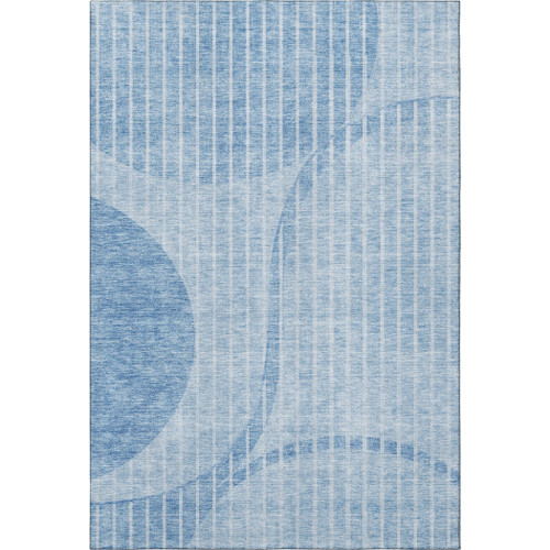 3' X 5' Blue And Ivory Striped Washable Area Rug With UV Protection