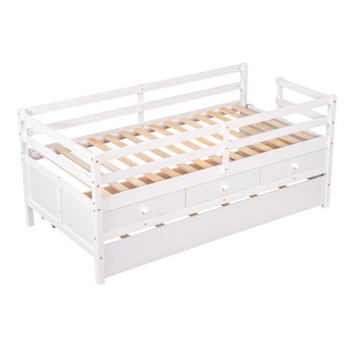 White Panel Solid Wood Twin Loft Bed with Slide