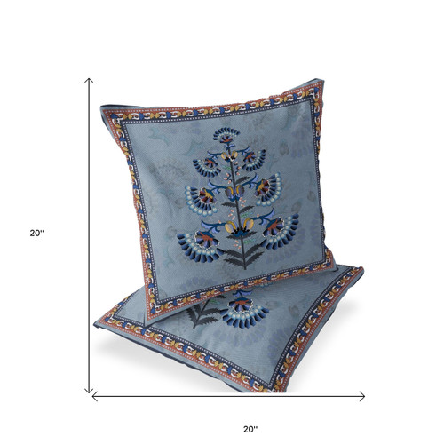 Set of Two Gray Blue And Brown Botanical Indoor Outdoor Throw Pillow
