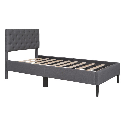 Gray Tufted Linen Upholstered Twin Bed Frame