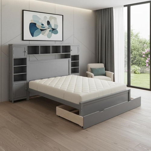 Gray Wood Full Bed Frame With Trundle