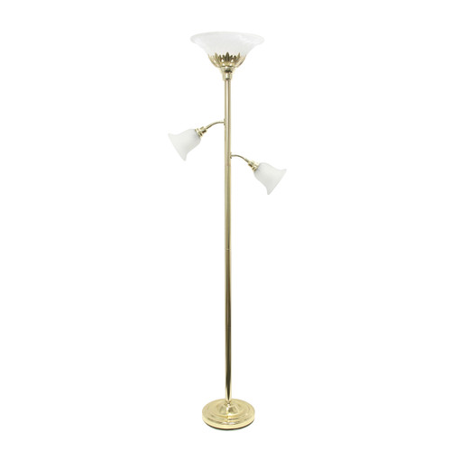 71" Gold Metal Floor Lamp With White Glass Bowl Shade