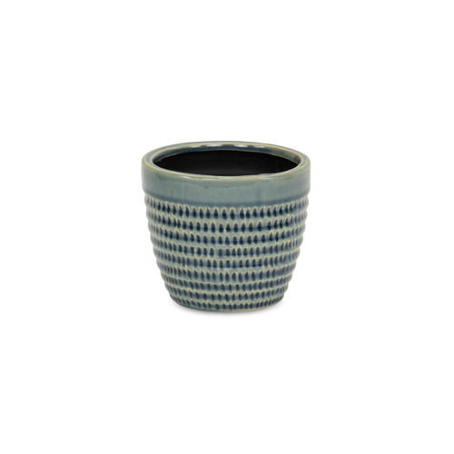 Blue Ceramic 22 Ounce Dotted Round Distressed Pot Planter