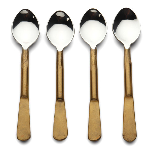 Hammered Gold Stainless Steel Four Piece Hand Forged Coffee Spoon