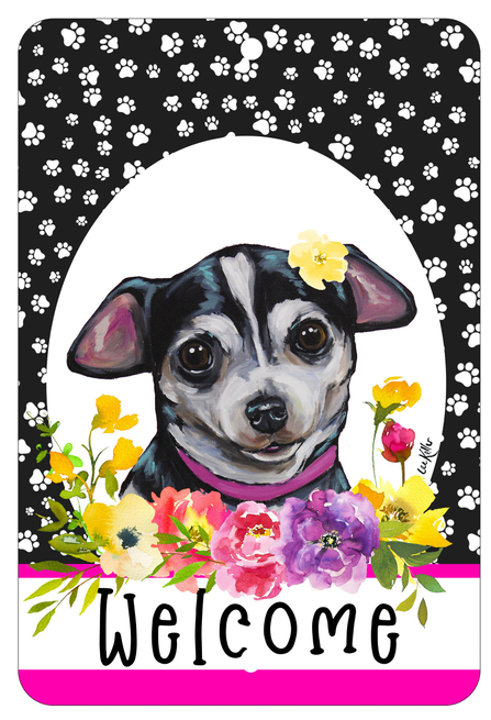 Chihuahua Black - HHS Paw Prints Welcome Indoor/Outdoor Aluminum Sign
