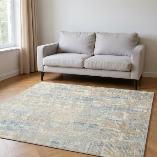 7' X 10' Beige Abstract Power Loom Area Rug