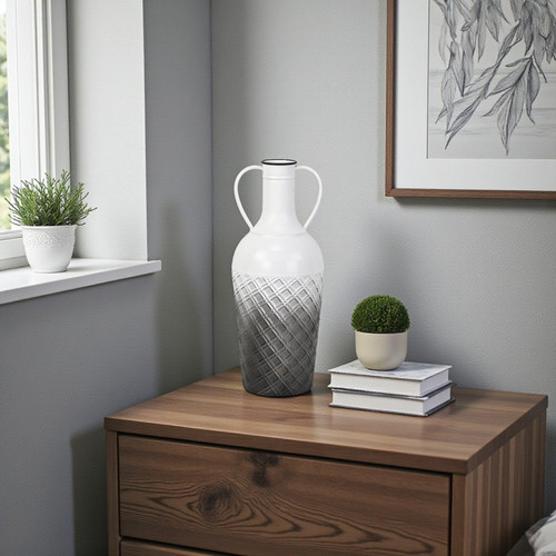 17" White And Gray Ombre Metal Cylinder Floor Vase