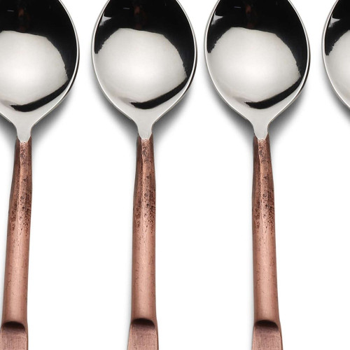 Hammered Copper Stainless Steel Four Piece Hand Forged Table Spoon