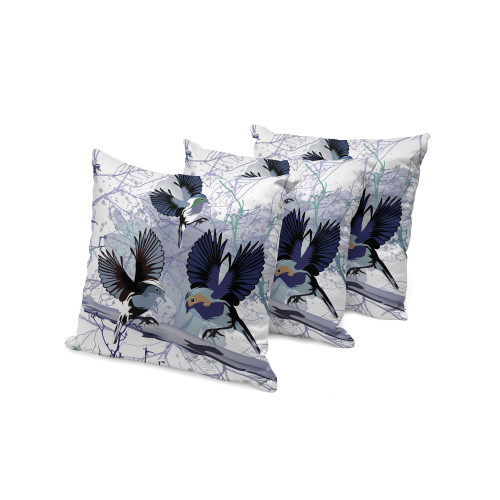 Set of Three Black And White Bird Indoor Outdoor Throw Pillow