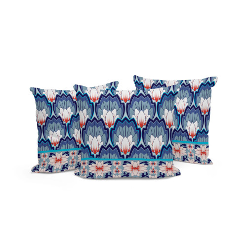 Set of Three Gray Botanical Indoor Outdoor Throw Pillow