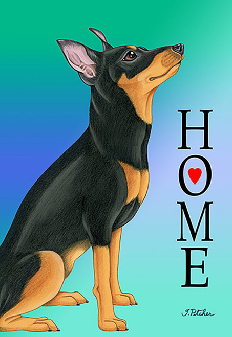 Miniature Pincsher  Black/Tan Cropped- Tomoyo Pitcher Home Garden Flag 