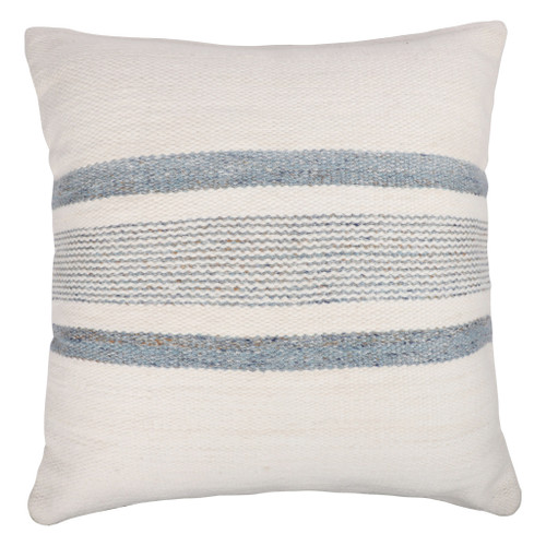 20" Ivory And Blue Beach Striped Throw Pillow Cover