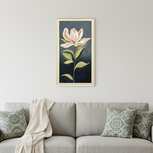 Pink Magnolia Flora I Distressed White Framed Wall Art