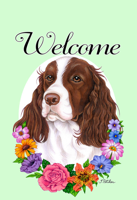 Springer Spaniel L/W- Best of Breed Welcome Flowers Garden Flag 