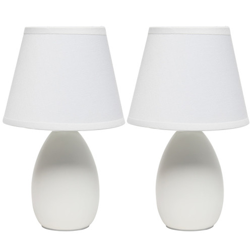 Set of Two 9" Off White Round Table Lamps With Drum Shades