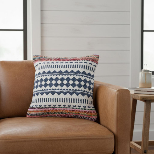 18" Blue And Cobalt Geometric Cotton Blend Throw Pillow