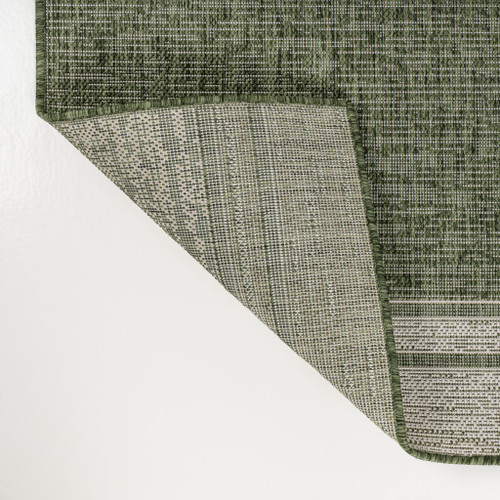 8' Green And Cream Indoor Outdoor Runner Rug