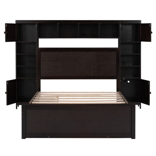 Espresso Wood Full Bed Frame With Trundle