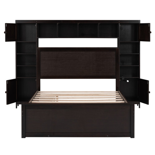 Espresso Wood Full Bed Frame With Trundle