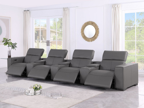 179" Dark Gray Top Grain Leather Reclining Metal USB Sofa