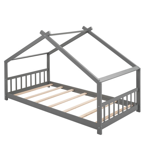 Gray Four Poster Wood Twin Loft Bed