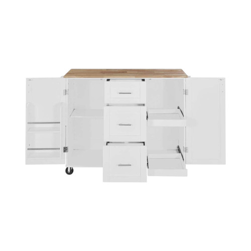 50" White Wood Barn Door Rolling Kitchen Island