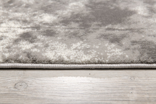 8' Gray and Ivory Damask Washable Non Skid Runner Rug