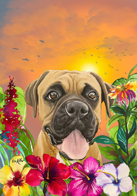 Boxer  - Hippie Hound Studios Tropical Summer  House and Garden Flags