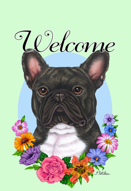 French Bulldog Black/White - Best of Breed Welcome Flowers Garden Flag 