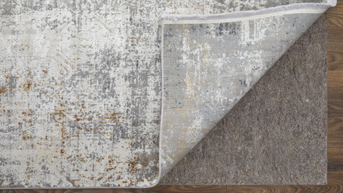 12' X 15' Ivory Taupe and Gray Abstract Power Loom Distressed Area Rug With Fringe