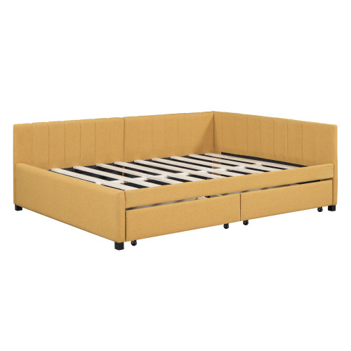 Yellow Tufted Linen Upholstered Full Day Bed With Drawers