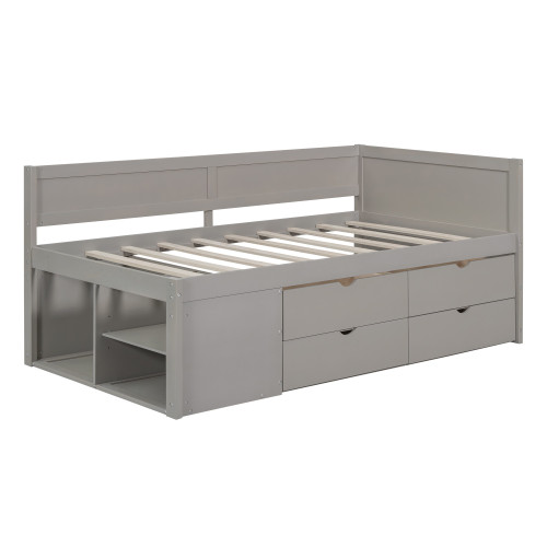 Gray Wood Twin Day Bed With Drawers