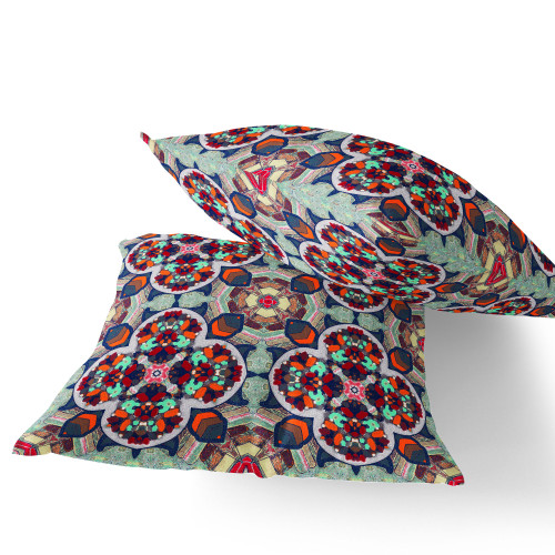 Set of Two Green And Orange Floral Indoor Outdoor Throw Pillow