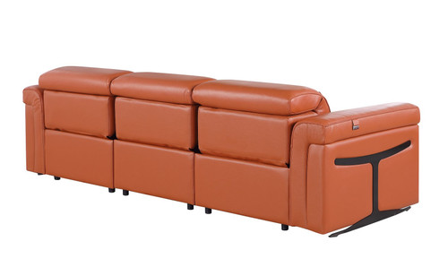 100" Camel Top Grain Leather Reclining Metal USB Sofa