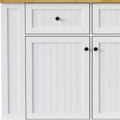 48" White Wood Barn Door Rolling Kitchen Island With Storage With USB