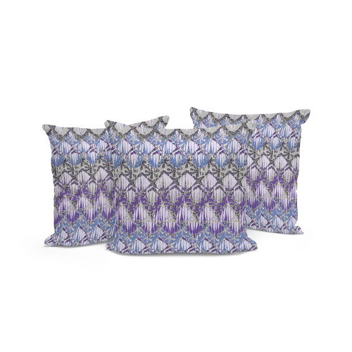 Set of Three Purple Geometric Indoor Outdoor Throw Pillow