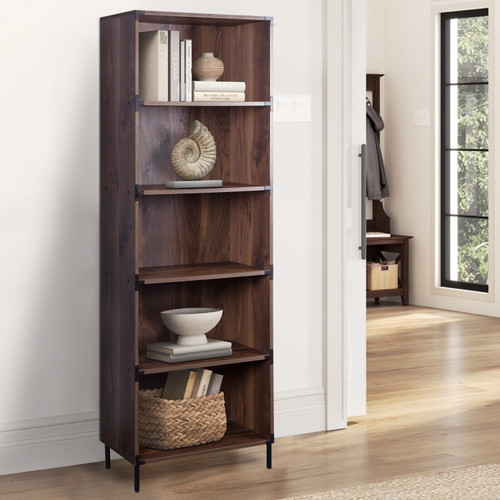 71" Brown Wood Four Tier Etagere Bookcase